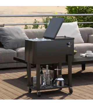Carro Nevera con Ruedas Abrebotellas y Estante 56L para Patio Fiesta Terraza 67x35x80 cm Negro