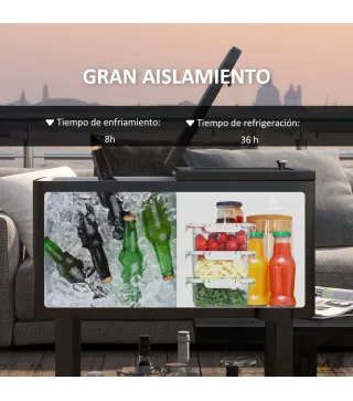 Carro Nevera con Ruedas Abrebotellas y Estante 56L para Patio Fiesta Terraza 67x35x80 cm Negro