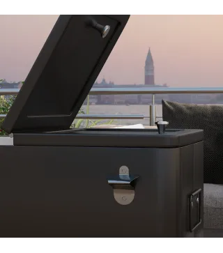 Carro Nevera con Ruedas Abrebotellas y Estante 56L para Patio Fiesta Terraza 67x35x80 cm Negro