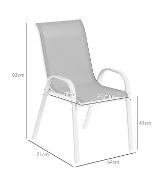 Set de 4 Sillas de Exterior Apilables con Asiento de Malla Respaldo Alto y Marco de Acero para Jardín o Terraza Gris