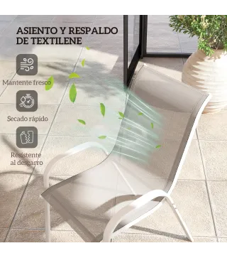 Set de 4 Sillas de Exterior Apilables con Asiento de Malla Respaldo Alto y Marco de Acero para Jardín o Terraza Gris