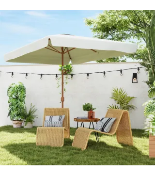 Sombrilla de Terraza Exterior 300x200x245 cm con Ángulo Ajustable Mástil de Aluminio Manivela y Protección UV 50+ Crema