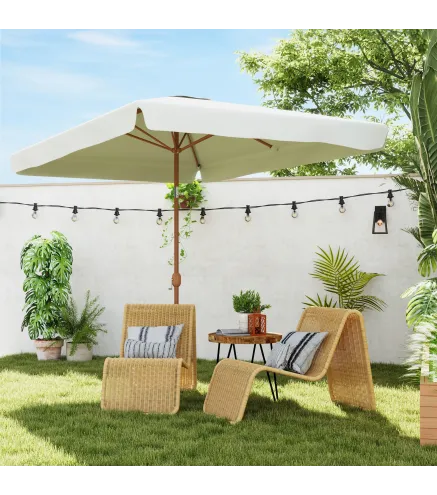 Sombrilla de Terraza Exterior 300x200x245 cm con Ángulo Ajustable Mástil de Aluminio Manivela y Protección UV 50+ Crema