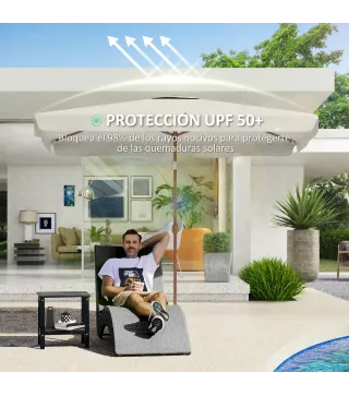 Sombrilla de Terraza Exterior 300x200x235 cm con Ángulo Ajustable Mástil de Aluminio Manivela y Protección UV 50+ Crema