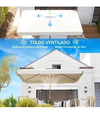 Sombrilla de Terraza Exterior 300x200x235 cm con Ángulo Ajustable Mástil de Aluminio Manivela y Protección UV 50+ Crema
