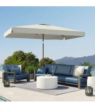 Sombrilla de Terraza Exterior 300x200x235 cm con Ángulo Ajustable Mástil de Aluminio Manivela y Protección UV 50+ Crema