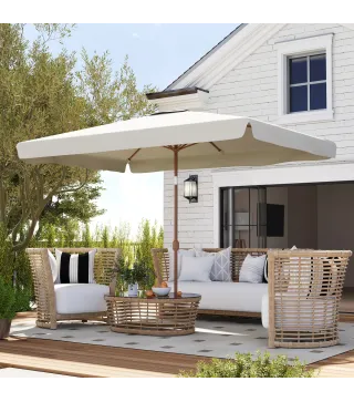 Sombrilla de Terraza Exterior 300x200x235 cm con Ángulo Ajustable Mástil de Aluminio Manivela y Protección UV 50+ Crema