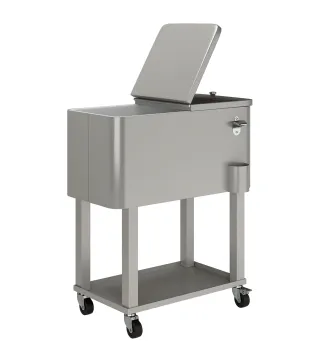 Carro Nevera con Ruedas Abrebotellas y Estante 56L para Patio Fiesta Terraza 67x35x80 cm Gris Claro