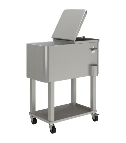 Carro Nevera con Ruedas Abrebotellas y Estante 56L para Patio Fiesta Terraza 67x35x80 cm Gris Claro