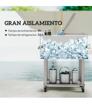 Carro Nevera con Ruedas Abrebotellas y Estante 56L para Patio Fiesta Terraza 67x35x80 cm Gris Claro