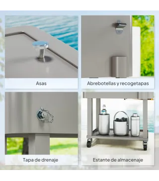 Carro Nevera con Ruedas Abrebotellas y Estante 56L para Patio Fiesta Terraza 67x35x80 cm Gris Claro