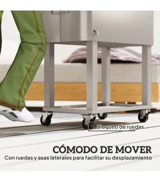 Carro Nevera con Ruedas Abrebotellas y Estante 56L para Patio Fiesta Terraza 67x35x80 cm Gris Claro