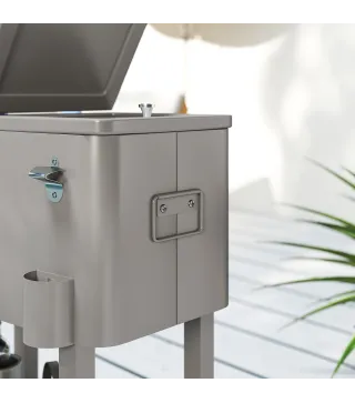 Carro Nevera con Ruedas Abrebotellas y Estante 56L para Patio Fiesta Terraza 67x35x80 cm Gris Claro