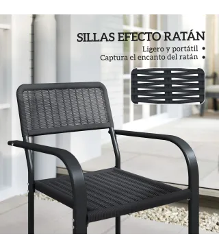 Juego de 4 Sillas de Jardín Exterior Apilables con Reposabrazos Respaldo y Marco de Acero 55x60x83 cm Negro