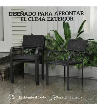 Juego de 4 Sillas de Jardín Exterior Apilables con Reposabrazos Respaldo y Marco de Acero 55x60x83 cm Negro