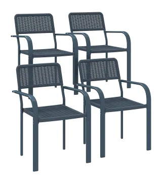 Juego de 4 Sillas de Jardín Exterior Apilables con Reposabrazos Respaldo y Marco de Acero 55x60x83 cm Gris Oscuro