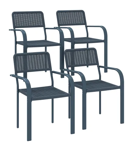 Juego de 4 Sillas de Jardín Exterior Apilables con Reposabrazos Respaldo y Marco de Acero 55x60x83 cm Gris Oscuro