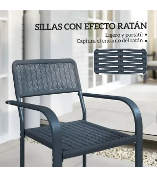 Juego de 4 Sillas de Jardín Exterior Apilables con Reposabrazos Respaldo y Marco de Acero 55x60x83 cm Gris Oscuro