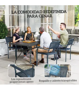 Juego de 4 Sillas de Jardín Exterior Apilables con Reposabrazos Respaldo y Marco de Acero 55x60x83 cm Gris Oscuro