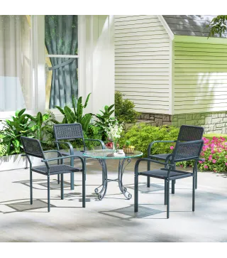 Juego de 4 Sillas de Jardín Exterior Apilables con Reposabrazos Respaldo y Marco de Acero 55x60x83 cm Gris Oscuro