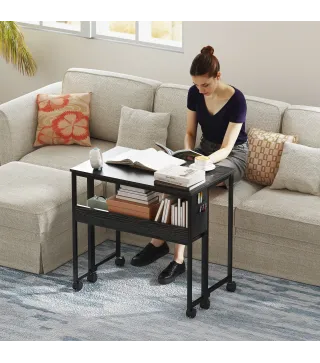 Escritorio Plegable con Ruedas Balda y Bolsillo de Almacenaje Ideal para Espacios Pequeños 80x50x75 cm Negro