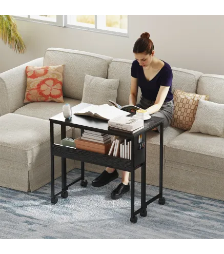 Escritorio Plegable con Ruedas Balda y Bolsillo de Almacenaje Ideal para Espacios Pequeños 80x50x75 cm Negro