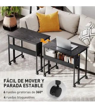 Escritorio Plegable con Ruedas Balda y Bolsillo de Almacenaje Ideal para Espacios Pequeños 80x50x75 cm Negro