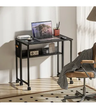 Escritorio Plegable con Ruedas Balda y Bolsillo de Almacenaje Ideal para Espacios Pequeños 80x50x75 cm Negro