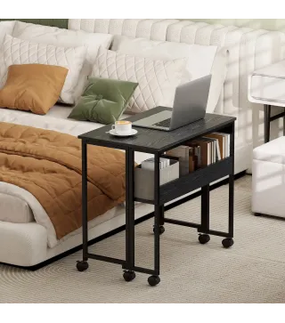 Escritorio Plegable con Ruedas Balda y Bolsillo de Almacenaje Ideal para Espacios Pequeños 80x50x75 cm Negro