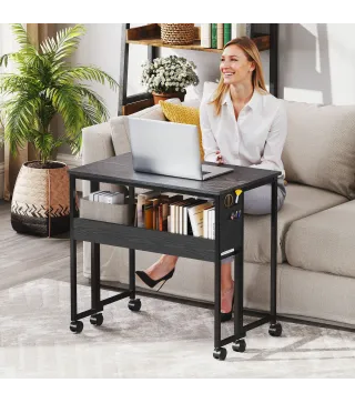Escritorio Plegable con Ruedas Balda y Bolsillo de Almacenaje Ideal para Espacios Pequeños 80x50x75 cm Negro