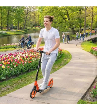 Patinete Plegable para Adultos y Niños de +14 Años Scooter con Manillar Ajustable 91,5x36,5x91-104 cm Rojo