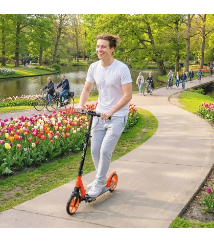 Patinete Plegable para Adultos y Niños de +14 Años Scooter con Manillar Ajustable 91,5x36,5x91-104 cm Rojo