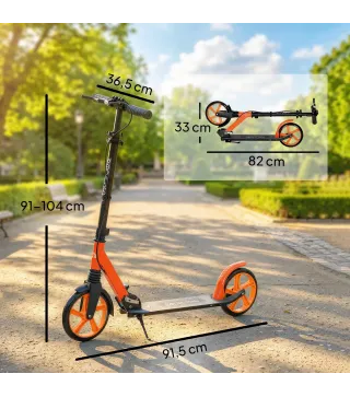 Patinete Plegable para Adultos y Niños de +14 Años Scooter con Manillar Ajustable 91,5x36,5x91-104 cm Rojo