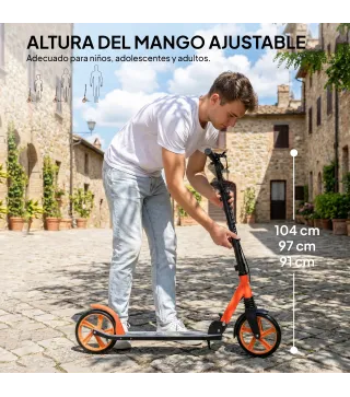 Patinete Plegable para Adultos y Niños de +14 Años Scooter con Manillar Ajustable 91,5x36,5x91-104 cm Rojo