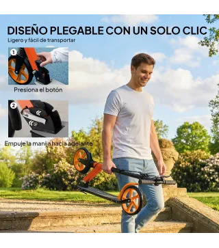 Patinete Plegable para Adultos y Niños de +14 Años Scooter con Manillar Ajustable 91,5x36,5x91-104 cm Rojo