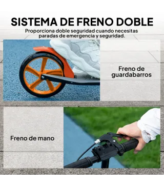 Patinete Plegable para Adultos y Niños de +14 Años Scooter con Manillar Ajustable 91,5x36,5x91-104 cm Rojo