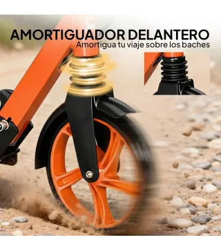 Patinete Plegable para Adultos y Niños de +14 Años Scooter con Manillar Ajustable 91,5x36,5x91-104 cm Rojo