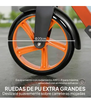 Patinete Plegable para Adultos y Niños de +14 Años Scooter con Manillar Ajustable 91,5x36,5x91-104 cm Rojo