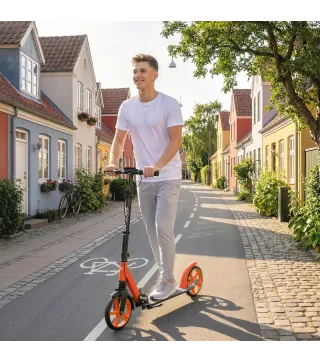 Patinete Plegable para Adultos y Niños de +14 Años Scooter con Manillar Ajustable 91,5x36,5x91-104 cm Rojo