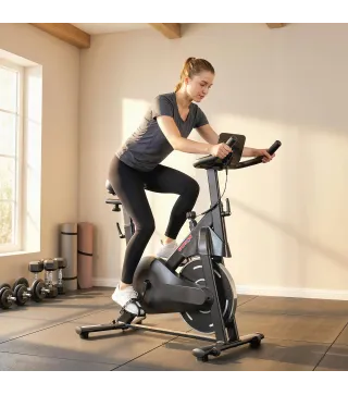 Bicicleta Estática en Casa con Resistencia Magnética Regulable Pantalla LCD Asiento y Manillar Ajustables Ruedas Negro