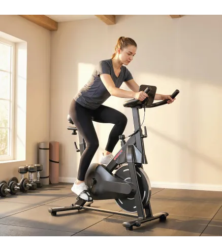 Bicicleta Estática en Casa con Resistencia Magnética Regulable Pantalla LCD Asiento y Manillar Ajustables Ruedas Negro