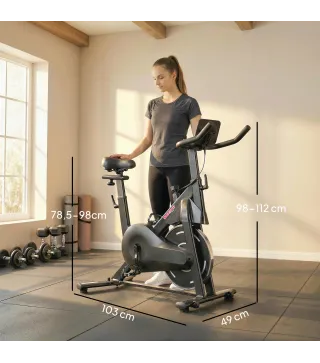 Bicicleta Estática en Casa con Resistencia Magnética Regulable Pantalla LCD Asiento y Manillar Ajustables Ruedas Negro
