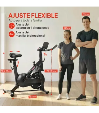 Bicicleta Estática en Casa con Resistencia Magnética Regulable Pantalla LCD Asiento y Manillar Ajustables Ruedas Negro