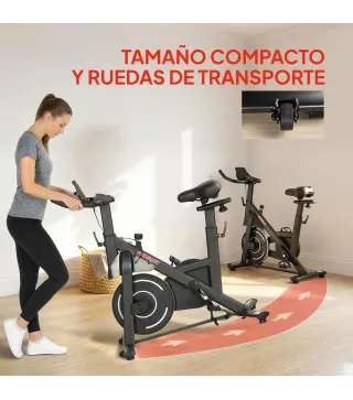 Bicicleta Estática en Casa con Resistencia Magnética Regulable Pantalla LCD Asiento y Manillar Ajustables Ruedas Negro