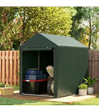 Carpa de Jardín para Bicicletas 1,2x1,8x1,65 m con 2 Habitaciones Puerta con Cremallera Impermeable Anti-UV Verde