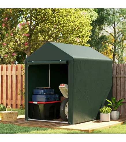 Carpa de Jardín para Bicicletas 1,2x1,8x1,65 m con 2 Habitaciones Puerta con Cremallera Impermeable Anti-UV Verde