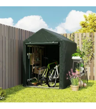Carpa de Jardín para Bicicletas 1,2x1,8x1,65 m con 2 Habitaciones Puerta con Cremallera Impermeable Anti-UV Verde