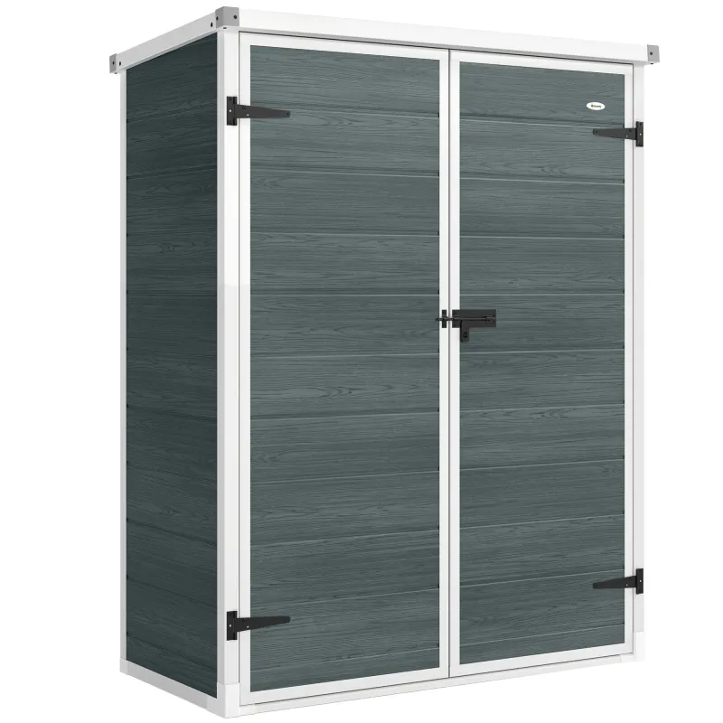 Cobertizo de Jardín Exterior de Plástico 0,81 m² 134x68,5x170 cm con Suelo 2 Estantes Plegables Puertas con Pestillo