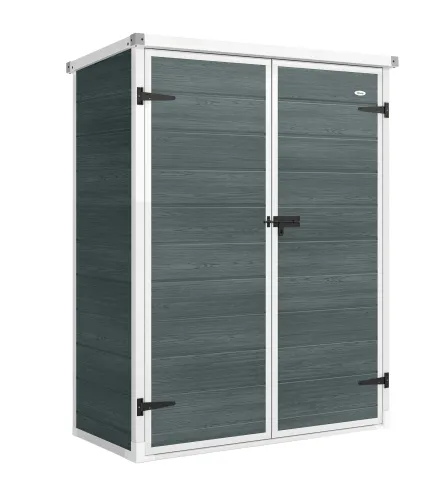 Cobertizo de Jardín Exterior de Plástico 0,81 m² 134x68,5x170 cm con Suelo 2 Estantes Plegables Puertas con Pestillo