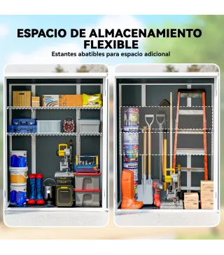 Cobertizo de Jardín Exterior de Plástico 0,81 m² 134x68,5x170 cm con Suelo 2 Estantes Plegables Puertas con Pestillo